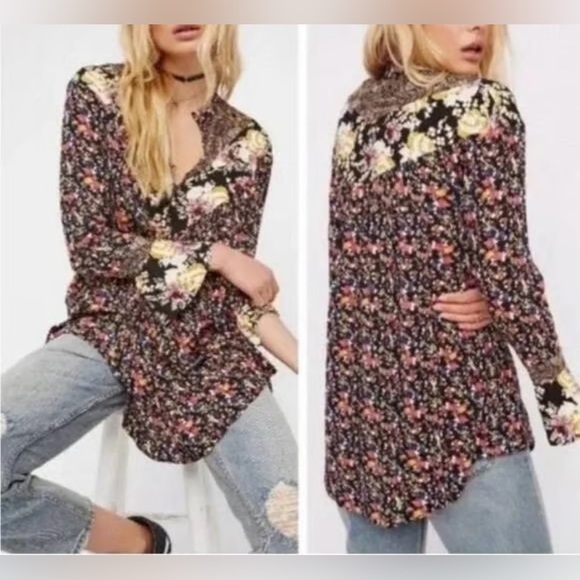 Free People Wildflower Fields Henley Tunic Boho Top Size Medium - Picture 9 of 9